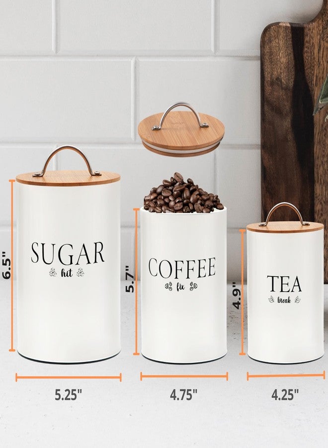 D'Lifeful Tea Coffee Sugar Canister Set - 3pc Airtight Canister Sets for Kitchen Counter - Farmhouse Containers for the Kitchen - Decorative Countertop storage with Airtight Lid for Freshness - White - Image 2